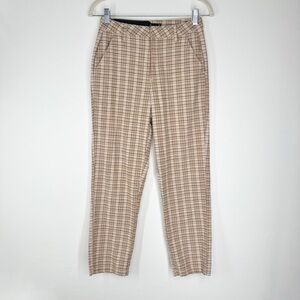 Volcom Plaid Straight Leg Cropped Pants Orange Yellow Cream Black Women’s 25